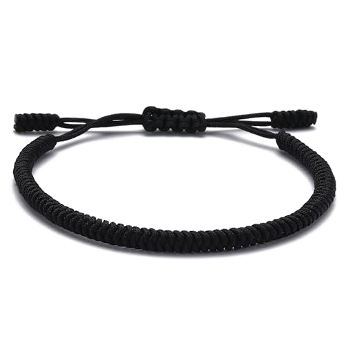 LUCKY BUDDHIST - Tibetisches Glücksarmband + Buddhistisches Geschenk! Für Männer, Frauen, Teen – Geflochtene Freundschaftsarmbänder, Handgefertigt – Einstellbares Armband für das Handgelenk (Schwarz) von LUCKY BUDDHIST