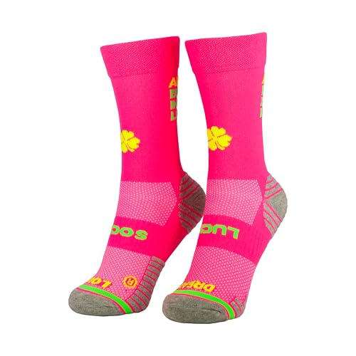 Lucky Socks – Laufsocken für Damen & Herren – Hochwertig, Atmungsaktiv & Besonders Bequem – Mit Motiv: "Always believe in your luck" – Neonfarbenes Design – Größe 43-46 von LUCKY SOCKS LS