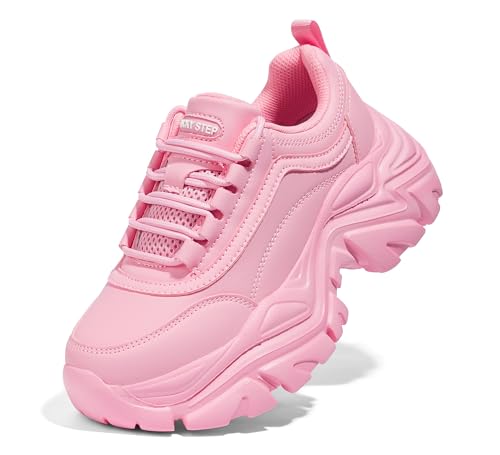 LUCKY STEP Chunky Turnschuhe für Damen, modische Plateau-Lässige Schuhe, Bequeme Keilabsatz Sneaker (Rosa, 8US-38EU-5UK) von LUCKY STEP