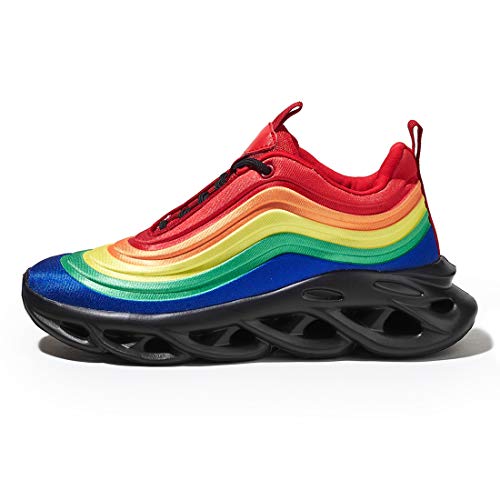 LUCKY STEP Damen Chunky Plateau Tie Dye Regenbogen Sneakers Tennis Laufen Mode Schuhe, Schwarz Multi, 40.5 EU von LUCKY STEP