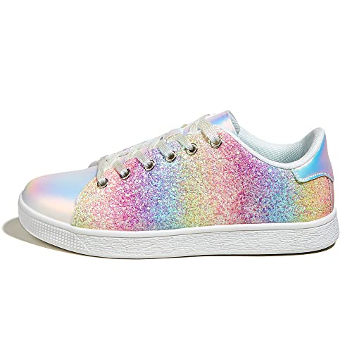 LUCKY STEP Damen Glitzer Sneaker | Schnüren Mode Schuhe | Glitzernde Bunt Turnschuhe für Damen (Regenbogen, 6US-36EU-3UK) von LUCKY STEP