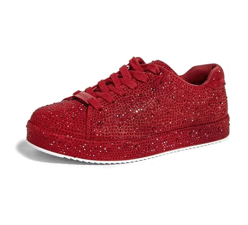 LUCKY STEP Damen Glitzer Sneaker mit Platform Strasssteinen | Funkelnde Glitzernde Hochzeits-Brautschuhe für Damen (Roter Strassstein, 6US-36EU-3UK) von LUCKY STEP