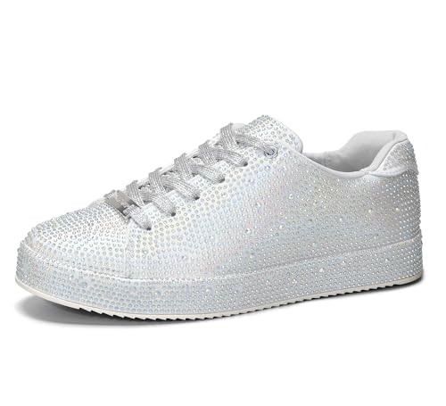 LUCKY STEP Damen Glitzer Sneaker mit Platform Strasssteinen | Funkelnde Glitzernde Hochzeits-Brautschuhe für Damen (Silberner Strassstein, 11US-42EU-9UK) von LUCKY STEP