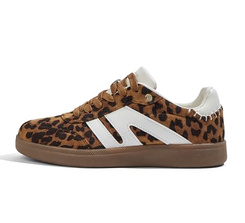 LUCKY STEP Damen Klassische Retro Sneaker mit Gummisohle - Modische Leder-Freizeitschuhe für Tennis und Skateboarden, rutschfeste Turnschuhe (Leopard, 8US-38EU-5UK) von LUCKY STEP