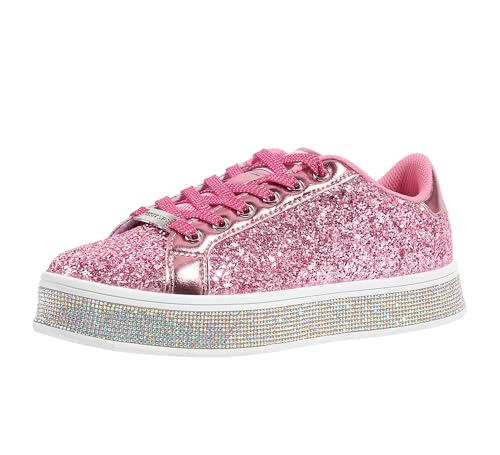 LUCKY STEP Damen-Plateau-Glitzer-Sneaker | Funkelnde Bling Shiny Dressy Bedazzled Hochzeits-Walking Schuhe (Heißes Rosa/Mehrfarbig, 11US-42EU-9UK) von LUCKY STEP