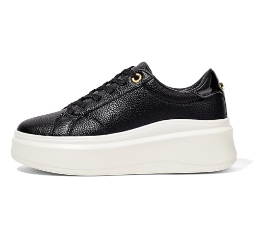 LUCKY STEP Damen Plateau Sneaker, Modische Turnschuhe, Klassische Low-Top Freizeitschuhe, Kunstleder, Bequeme Alltagsschuhe (Schwarz, 8US-38EU-5UK) von LUCKY STEP