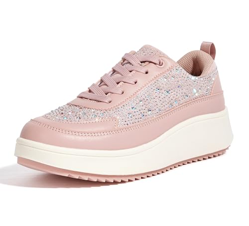 LUCKY STEP Damen-Plateau-Sneaker mit Strasssteinen, Modisch Klobig Lässig Funkelnd Retro-geflochtene Walking Schuhe (Rosa Strass, 8.5US-39EU-6UK) von LUCKY STEP