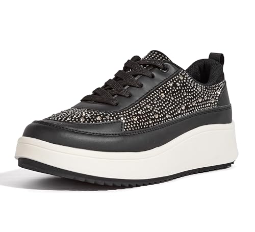 LUCKY STEP Damen-Plateau-Sneaker mit Strasssteinen, Modisch Klobig Lässig Funkelnd Retro-geflochtene Walking Schuhe (Schwarzer Strassstein, 9US-40EU-7UK) von LUCKY STEP