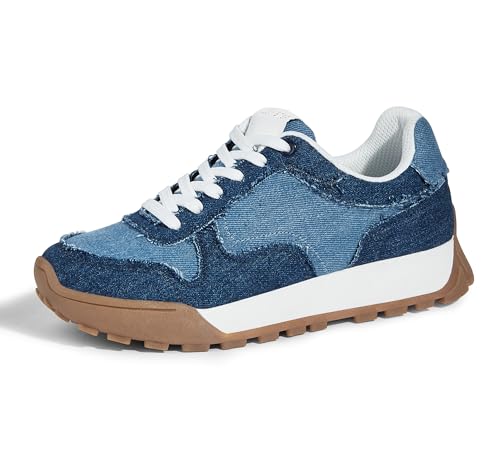 LUCKY STEP Damen Retro-Design Sneaker mit Plattformsohle Atmungsaktive Canvas-Schuhe mit Schnürung für Stadt & Freizeit (Denim-Blau, 8US-38EU-5UK) von LUCKY STEP