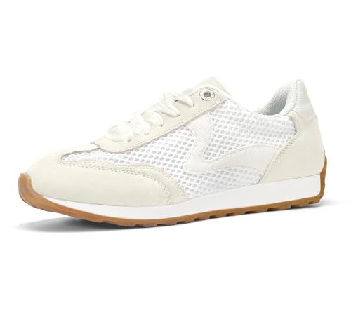 LUCKY STEP Frauen Sneaker - Modische Retro Turnschuhe in neutralen Farben für Alltag, Laufen & Gehen - Tennis-Style (Elfenbeinweiß, 8US-38EU-5UK) von LUCKY STEP