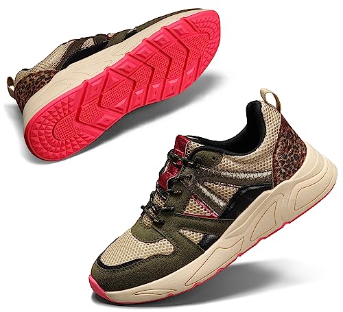 LUCKY STEP Freizeit Sneaker für Damen, Plateau - Klassische Walking Tennis Reisen Turnschuhe, Farbenfrohe Chunky Sneaker (Neues Khaki/Beige, 10US-41EU-8UK) von LUCKY STEP
