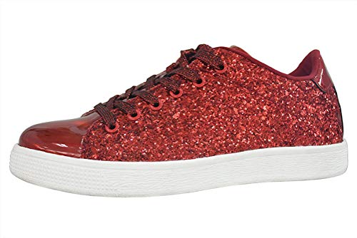 LUCKY STEP Glitzer-Sneakers, zum Schnüren, modische Sneakers, funkelnde Schuhe für Damen., rot, 38 EU von LUCKY STEP