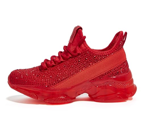 LUCKY STEP Mädchen Glitzer Slip-On Sneaker – Leichte Kinderschuhe mit Strasssteinen, Bequeme Tennisschuhe für Schule & Alltag, Jellysohle (Rote Strasssteine, 11US-29EU-10UK) von LUCKY STEP
