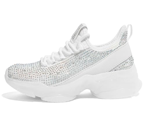 LUCKY STEP Mädchen Glitzer Slip-On Sneaker – Leichte Kinderschuhe mit Strasssteinen, Bequeme Tennisschuhe für Schule & Alltag, Jellysohle (Weiße Strasssteine, 4US-35EU-3UK) von LUCKY STEP