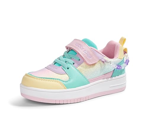 LUCKY STEP Mädchen Glitzer Sneaker mit Klettverschluss Atmungsaktive Sport-/Schulschuhe mit Glitzerperlen (Für Kinder/Mädchen) (Grün/Gelb, 13US-31EU-12UK) von LUCKY STEP