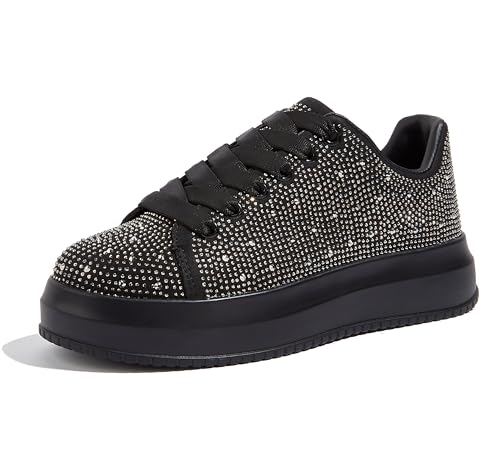 LUCKY STEP Strass-Sneaker für Damen, Plattform Funkelnde Glitzer-Bling-Tennisschuhe, Mode Hochzeit Braut Party Walking Sneakers (Schwarz, 10US-41EU-8UK) von LUCKY STEP