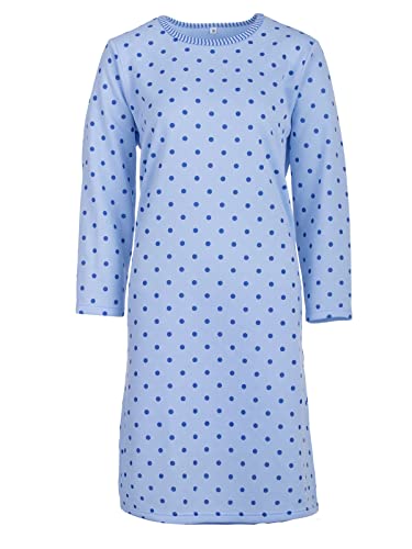 Lucky Damen Nachthemd Thermo angeraut Punkte Winter Größe M L XL XXL, Größe:L, Farbe:Blau von Lucky