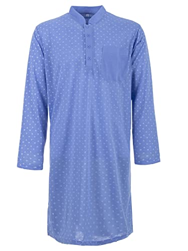 LUCKY Herren Nachthemd 1/1 Arm Druck mit Brusttasche Knopfleiste Langarm Schlafshirt, Farbe:Blau, Größe:L von Lucky