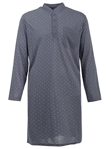 LUCKY Herren Nachthemd 1/1 Arm Druck mit Brusttasche Knopfleiste Langarm Schlafshirt, Farbe:Grau, Größe:M von LUCKY