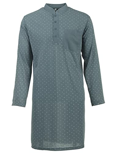 LUCKY Herren Nachthemd 1/1 Arm Druck mit Brusttasche Knopfleiste Langarm Schlafshirt, Farbe:Grün, Größe:M von LUCKY