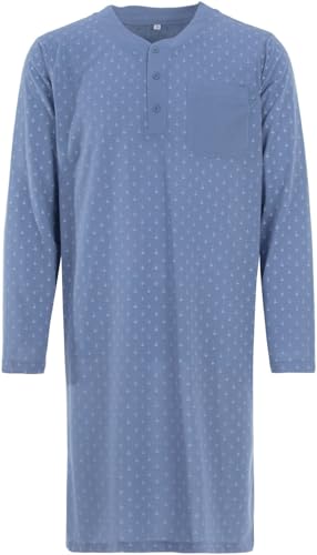 LUCKY Herren Nachthemd 1/1 Arm Druck mit Brusttasche Langarm Schlafshirt, Farbe:Grau, Größe:XL von LUCKY