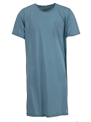 LUCKY Herren Nachthemd Kurzarm Knopfleiste Muster mit Brusttasche Schlafshirt, Farbe:Grün, Größe:M von Lucky