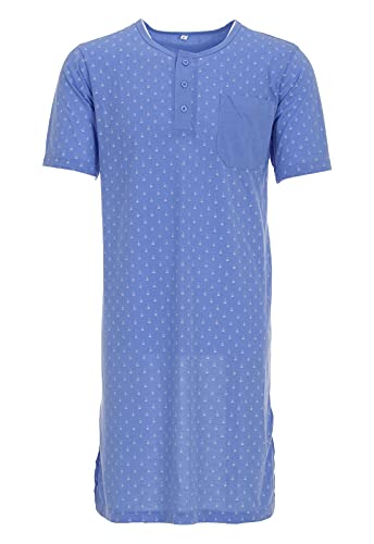 Lucky Herren Nachthemd Kurzarm Knopfleiste mit Brusttasche Schlafshirt, Farbe:Blau, Größe:M von Lucky