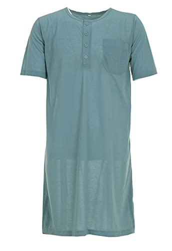 Lucky Herren Nachthemd Kurzarm Knopfleiste mit Brusttasche Schlafshirt, Farbe:Grün, Größe:M von Lucky