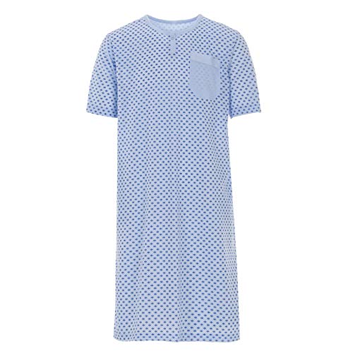 LUCKY Herren Nachthemd Kurzarm Knopfleiste mit Brusttasche Schlafshirt, Farbe:Hellblau, Größe:L von Lucky
