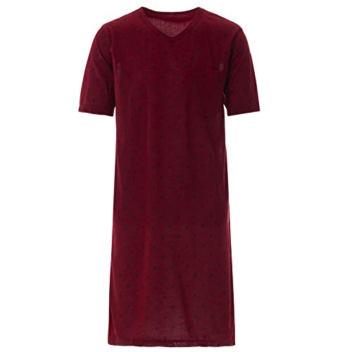 LUCKY Herren Nachthemd Kurzarm Punkte Rundhals Knöpfe Tasche, Farbe:Bordeaux, Größe:L von Lucky