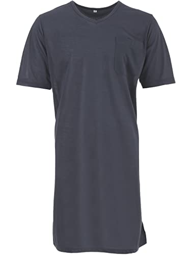 LUCKY Herren Nachthemd Kurzarm V-Kragen mit Brusttasche Schlafshirt, Farbe:Anthrazit, Größe:M von Lucky