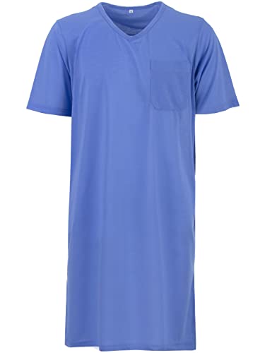 LUCKY Herren Nachthemd Kurzarm V-Kragen mit Brusttasche Schlafshirt, Farbe:Blau, Größe:L von LUCKY