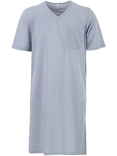 LUCKY Herren Nachthemd Kurzarm V-Kragen mit Brusttasche Schlafshirt, Farbe:Grau, Größe:L von LUCKY