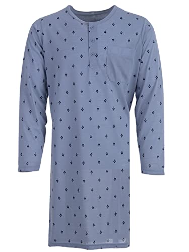 Lucky Herren Nachthemd Langarm 1/1 mit Brusttasche Schlafshirt Pyjama Oberteil, Farbe:Blau, Größe:XXL von Lucky