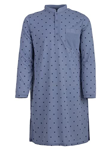 LUCKY Herren Nachthemd Langarm Druck mit Brusttasche Schlafshirt Stehkragen, Farbe:Blau, Größe:XXL von Lucky