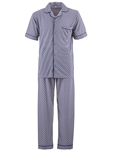 LUCKY Herren Pyjama Set Kurzarm 2 teilig Schlafanzug Knopfleiste Schlafshirt Winter, Farbe:Grau, Größe:M von Lucky