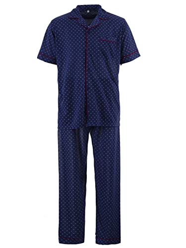 LUCKY Herren Pyjama Set Kurzarm 2 teilig Schlafanzug Knopfleiste Schlafshirt Winter, Farbe:Navy, Größe:L von Lucky