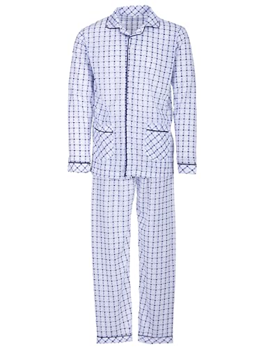 LUCKY Herren Pyjama Set Shirt und Hose Schlafanzug Langarm Knöpfe Schlafshirt (as3, Alpha, xx_l, Regular, Regular, Weiß) von LUCKY