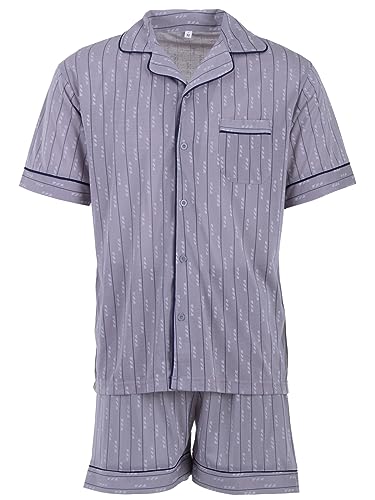 Lucky Herren Pyjama Shorty Schlafanzug Kurzarm Sommer mit Knopfleiste Größe M-XXL, Farbe:Grau, Größe:XL von Lucky