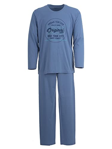 LUCKY Herren Pyjama lang Schlafanzug Pyjama Set Druck Motiv, Farbe:Blau, Größe:XXL von Lucky