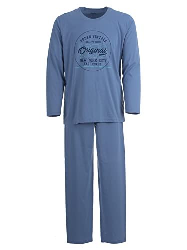 Lucky Herren Pyjama Set Vintage Langarm Schlafanzug Baumwolle, Farbe:blau, Größe:XL von Lucky