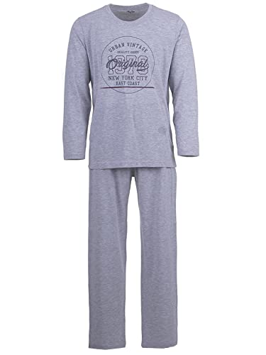 LUCKY Herren Pyjama lang Schlafanzug Pyjama Set Druck Motiv, Farbe:Grau, Größe:XL von Lucky