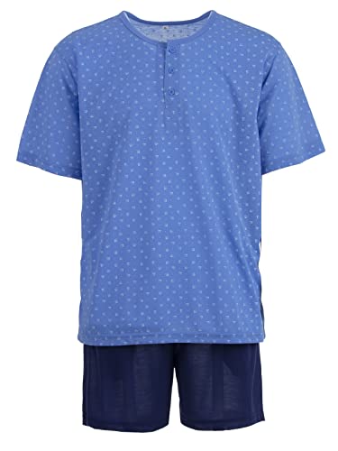 LUCKY Herren Shorty Pyjama Set Kurzarm Knopf Loungewear 2-TLG., Farbe:Blau, Größe:XL von Lucky