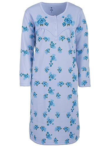 Lucky Nachthemd Damen Thermo Langarm Blumen Winter Knöpfe Größe M L XL XXL, Größe:M, Farbe:Apricot von Lucky