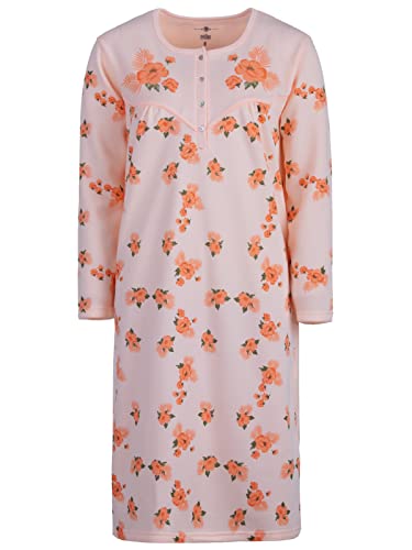 Lucky Thermo Nachthemd Damen Langarm Rosen Design Knopfleiste M-2XL Baumwollmix, Farbe:apricot, Größe:XXL von Lucky