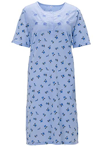 LUCKY Nachthemd Kurzarm Damen Stielrose Stickerei Schlafshirt M-2XL, Farbe:blau, Größe:2XL von LUCKY