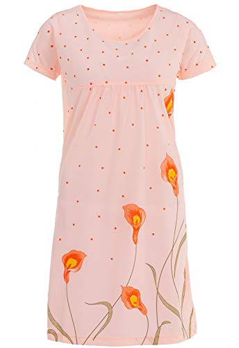 Lucky Nachthemd Kurzarm Rundhals Raffung Calla, Größe:L, Farbe:Apricot von Lucky