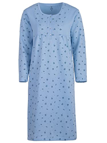 Lucky by zeitlos Nachthemd Damen Thermo Langarm Blüte Kleiner Blumendruck Knöpfe, Farbe:blau, Größe:M von Lucky