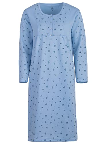 Lucky by zeitlos Nachthemd Damen Thermo Langarm Blüte Kleiner Blumendruck Knöpfe, Farbe:blau, Größe:XL von Lucky