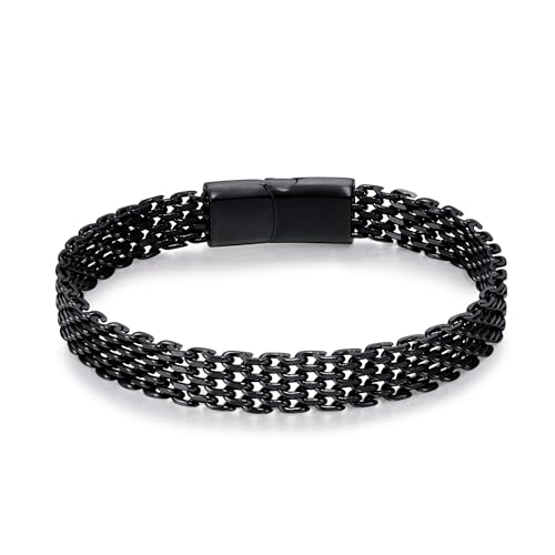 LUCKY2+7 Armband Herren-Edelstahl Magnetschnalle Verlängerungsschnalle Schwarz Silber von LUCKY2+7